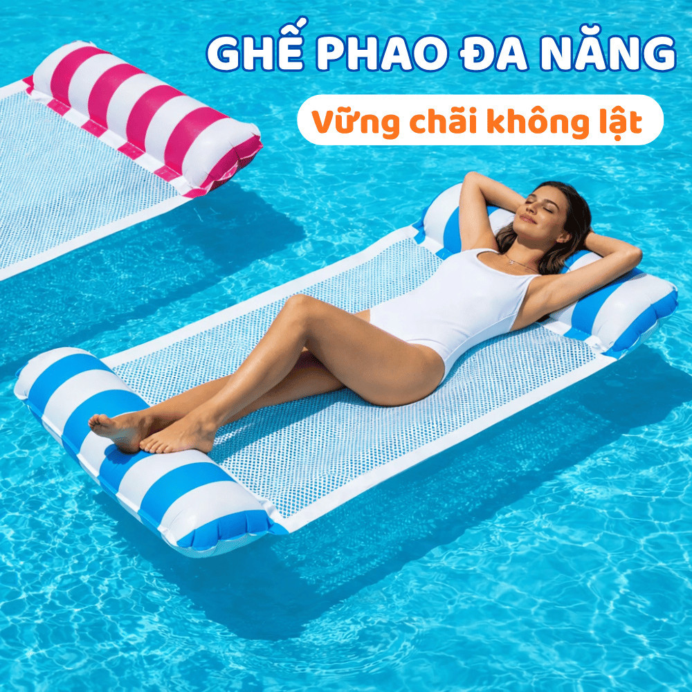 Phao Bơi Nằm Thư Giãn  Ghế Phao Lưới Không Lật, Mát Mẻ, Tiện Mang Đi Du Lịch Kèm Bơm
