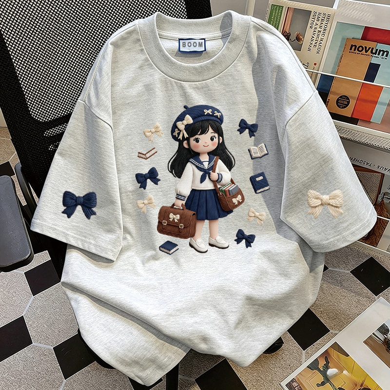 BOOM Áo thun nữ kiểu hàn quốc form rộng tay lỡ cổ tròn cotton Mát-Hè hot trend in cách dễ thương Áo phông form vừaV067