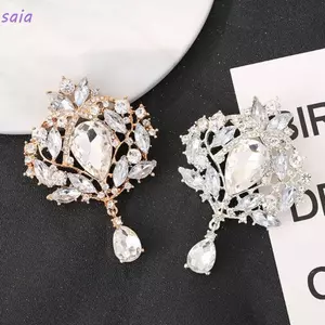 SAIA Pha Lê Thổ Cẩm, Hình Giọt Nước Kim Loại Ve Áo Trang Trí Pin, Thanh Lịch Đa Năng Vàng Bạc Nữ Trâm Cài Thời Trang Nữ