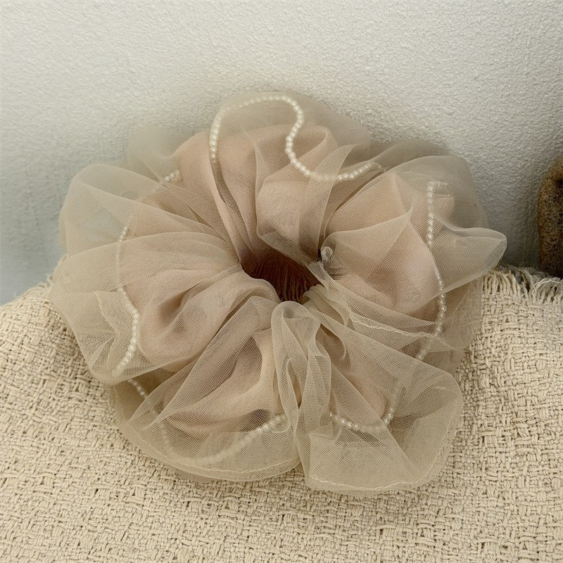 Hululu / Ngọc Trai Màu Khỏa Thân Sang Trọng Trong Suốt Sợi Scrunchy Dây Buộc Tóc Thời Trang Cao Cấp Dây Buộc Tóc Đuôi Ngựa Dây Buộc Đầu Hoa