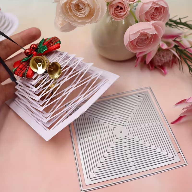 Nhiều Lớp Vuông Hoa Văn Ba Chiều Kim Loại Thép Carbon Cắt Khuôn Handmade DIY Album Ảnh Thiệp Chúc Mừng Cắt Chết Trẻ Em Giấy Sáng Tạo Thủ Công Sổ Lưu Niệm Dập Nổi Khắc Tem