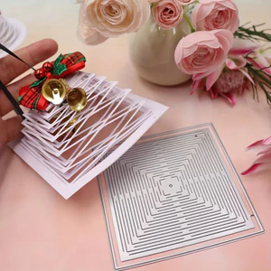 Nhiều Lớp Vuông Hoa Văn Ba Chiều Kim Loại Thép Carbon Cắt Khuôn Handmade DIY Album Ảnh Thiệp Chúc Mừng Cắt Chết Trẻ Em Giấy Sáng Tạo Thủ Công Sổ Lưu Niệm Dập Nổi Khắc Tem
