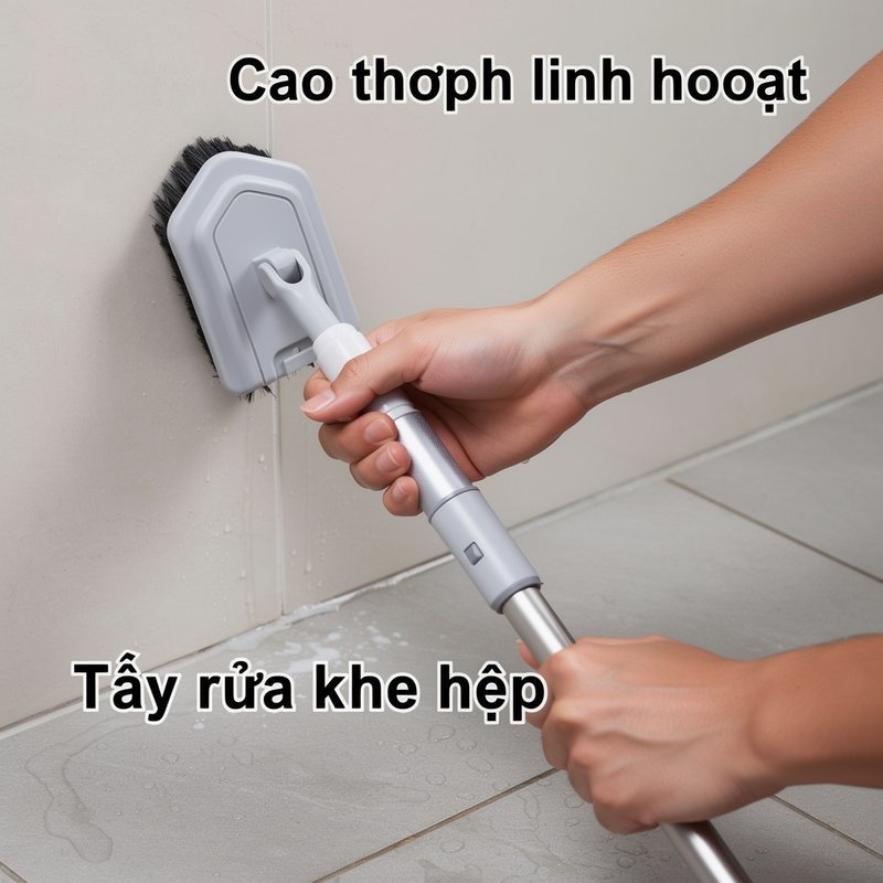 Chổi lau sàn nhà tắm đa năng 2 trong 1, đầu chổi xoay, lông chổi có độ mềm/cứng khác nhau.