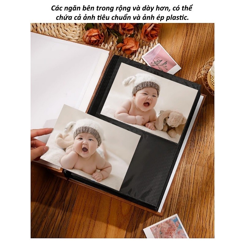 Album ảnh đựng 400 ảnh, chống thấm nước và bền chắc, bìa da PU cao cấp, thiết kế dập nổi vàng "Cây Hạnh Phúc" tinh tế.