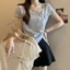 Áo thun nữjacquard mùa hè, thiết kế giảm béo, tay ngắn