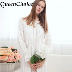 Váy ngủ retro vintage cho phụ nữ, bền chắc từ cotton trắng