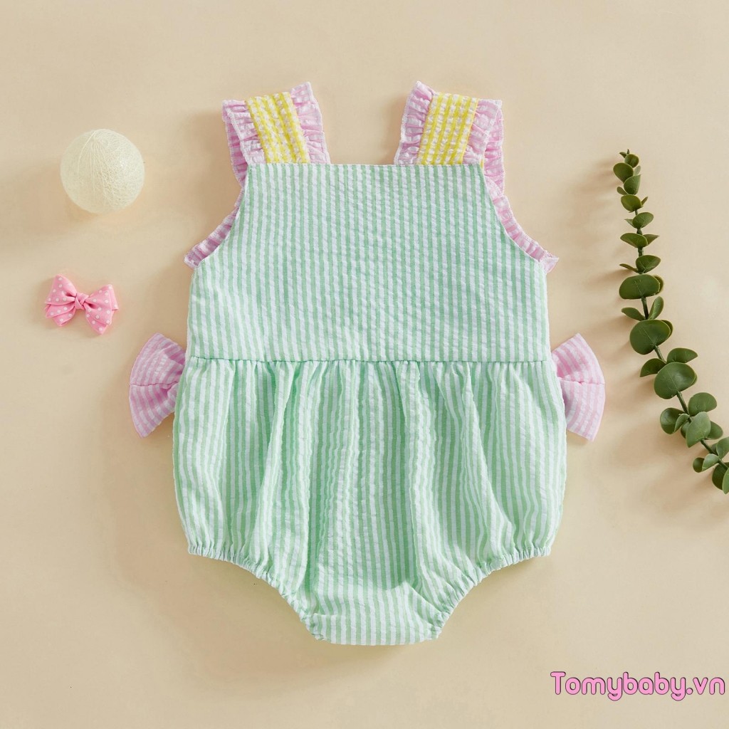 [lpDL] Bộ áo liền quần mùa hè dành cho bé gái Bộ áo liền quần thêu gôn không tay cổ điển