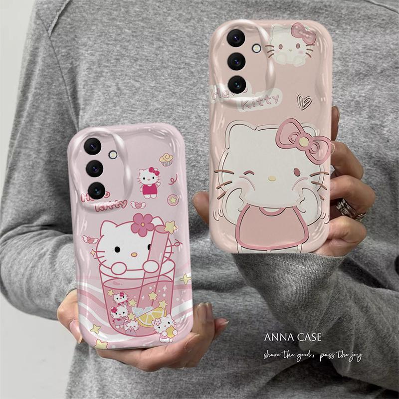 Ốp Lưng Cho Samsung Galaxy A04S A05S A13 A14 A15 A16 A17 A25 A35 A55 A56 4G 5G Phim Hoạt Hình Kem Bao Mèo Cặp Đôi Mềm TPU 3D Sóng Silicon Vỏ Điện Thoại
