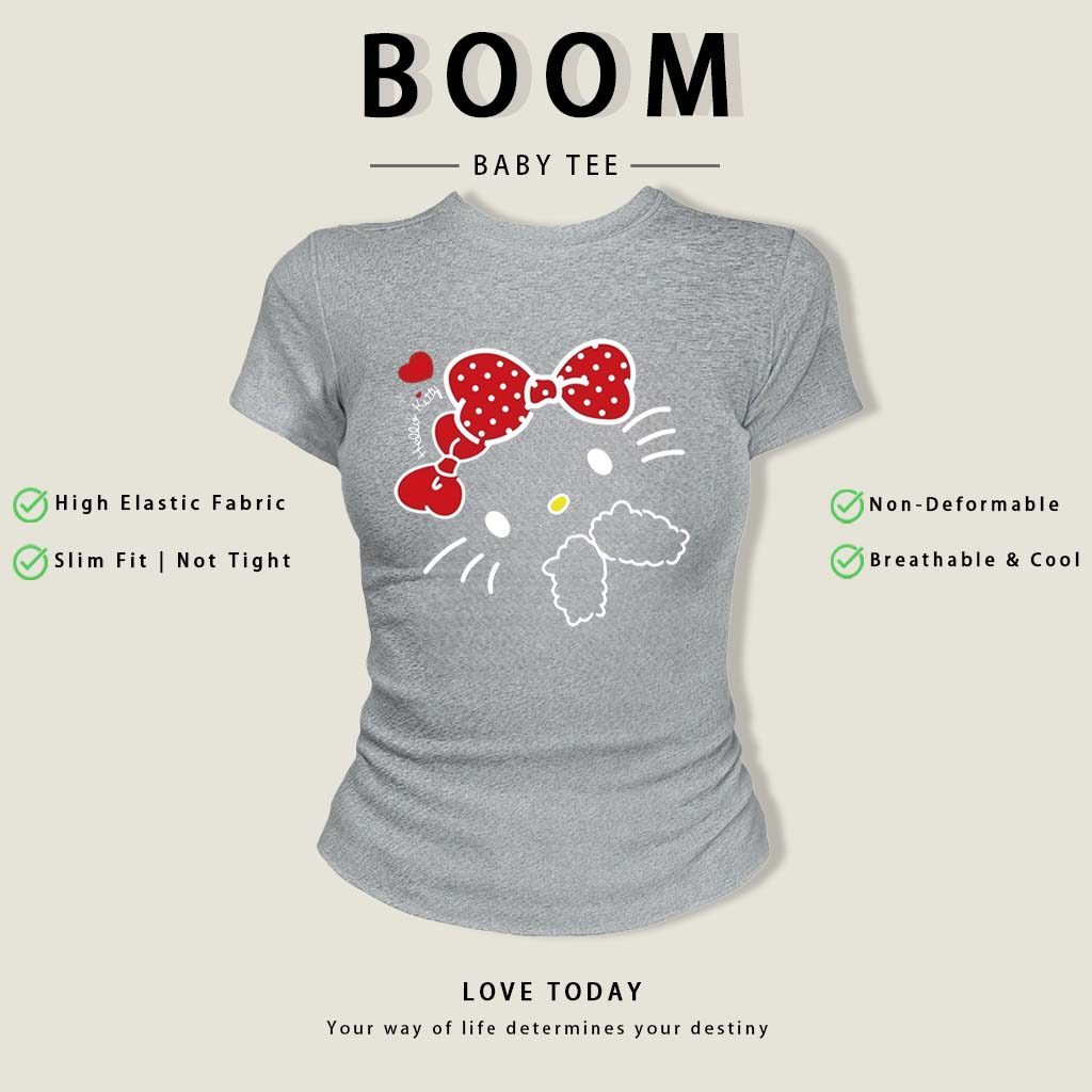 BOOM Áo Baby Tee Nữ Cotton Ôm Body-Áo Thun Ngắn Tay Y2K In Hình PhongCách Mùa Hè, Cổ Tròn Hàng Đầucách hàn quốc phongE71