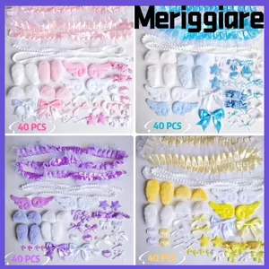 MERIGGIARE 40 Cái / bộ Gói Chất Liệu Handmade, Vỏ Thẻ Tai Sang Trọng Trang Trí Gói Chất Liệu Nhiều Màu Sắc, Túi Đau Màu Hồng DIY Nơ Bộ Phụ Kiện Ren
