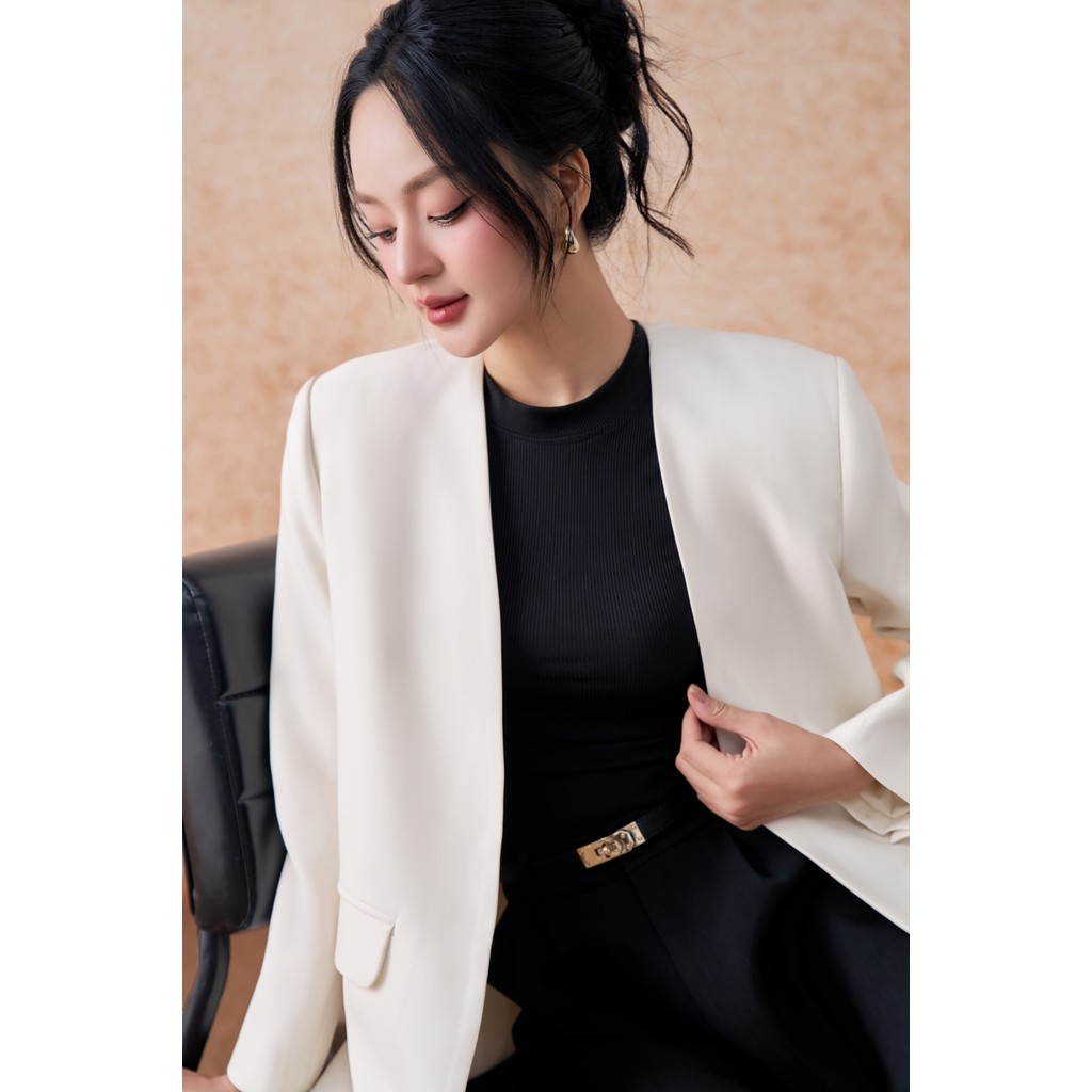 Blazer nữ ELLA DORA thiết kế cổ không ve dáng suông thanh lịch hiện đại 3 màu ĐỎ/ĐEN/BE [V25]