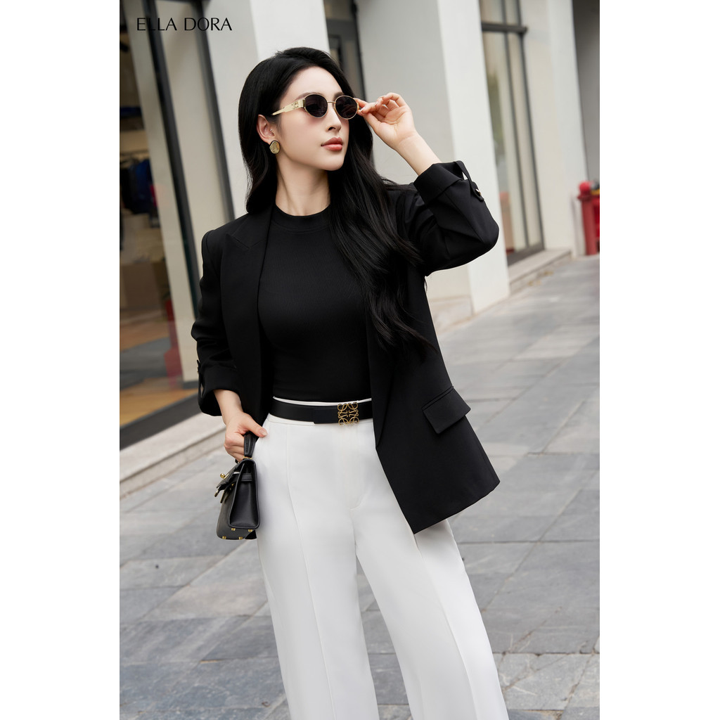 Áo blazer ELLA DORA form dáng suông không cúc cổ ve hiện đại thanh lịch 2 màu ĐEN/ĐỎ [V21]