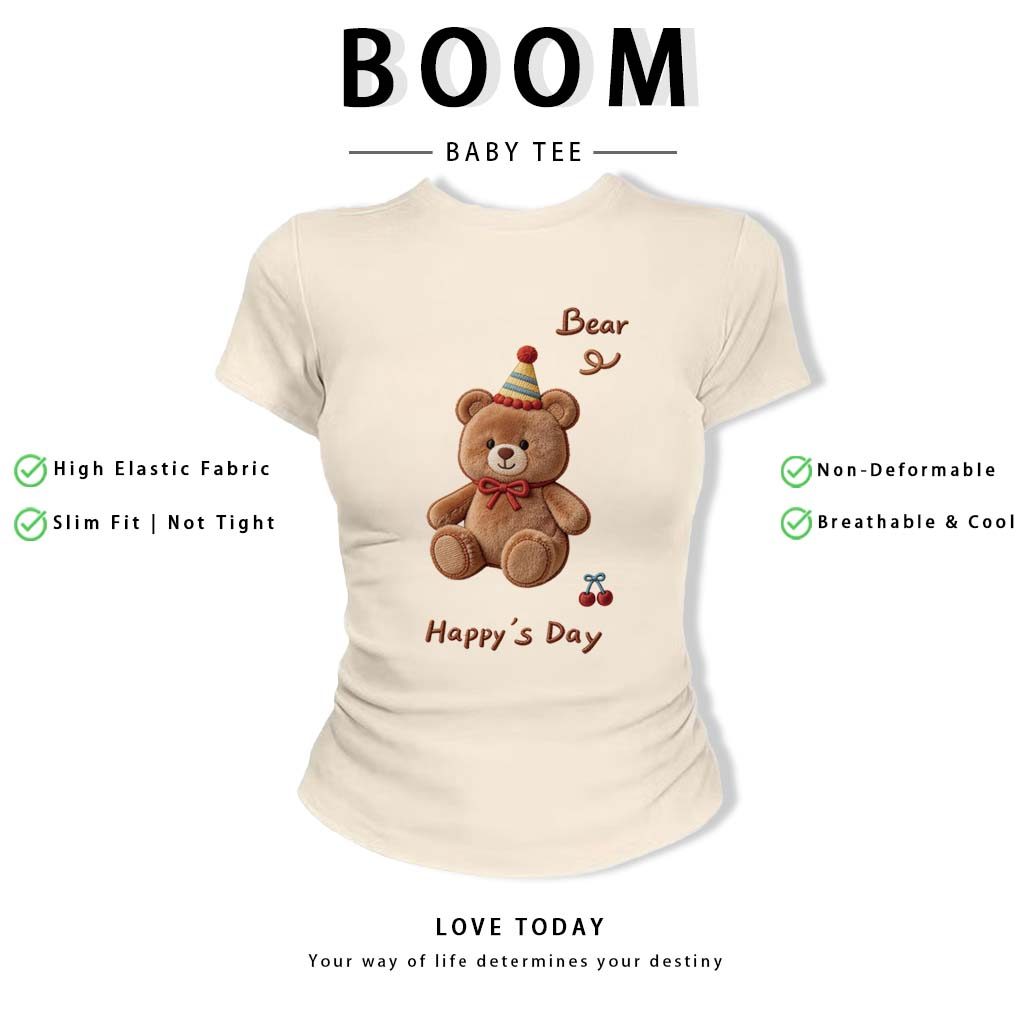 BOOM Áo thêu Baby Tee Nữ Cotton Ôm Body-Áo Thun Ngắn Tay Y2K In Hình PhongCách Mùa Hè, Cổ Tròn Hàng Đầucách hàn phong 32