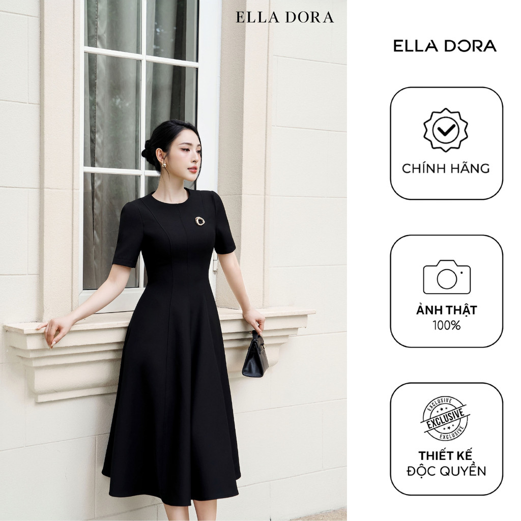 Đầm midi nữ ELLA DORA cổ tròn bổ mảnh form ôm thiết kế hiện đại 3 màu ĐỎ/BE/ĐEN [D250]