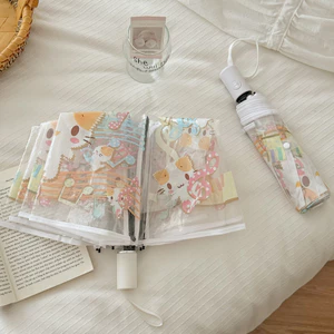 Dễ Thương Họa Tiết Mèo Trong Suốt Ô Hoạt Hình Chống Nắng Gấp Nắng Mưa Tự Động Ô Tô
