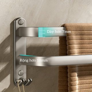 Giá treo khăn đôi bằng nhôm Giá treo tường Máy khoan miễn phí Chống gỉ Nhà tổ chức phòng tắm hạng nặng