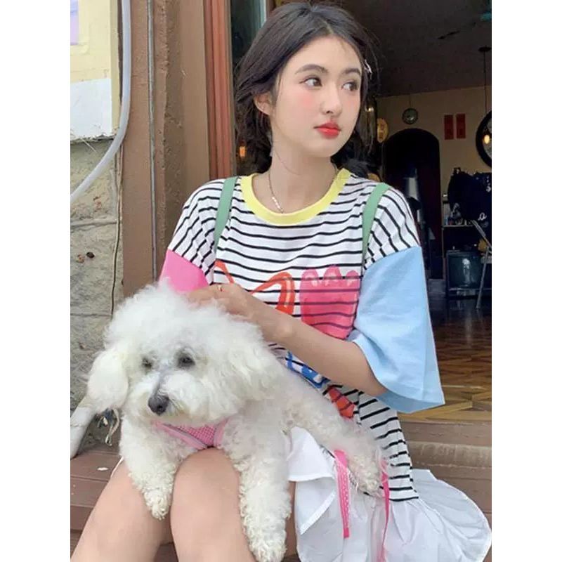 Váy sọc màu tương phản thiết kế nơ, kích thước cực đại, phong cách ngọt ngào và trẻ trung mùa hè