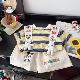 Bộ đồ bé trai hè áo thun hoạt hình - Set áo choàng quần short rộng thoáng