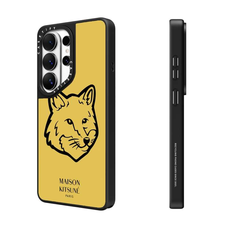 CASECASE X Classic Fox Logo Ốp lưng màu vàng mờ màu đen hút từ tính Samsung Galaxy S26 Ultra S25 S24 S23 Ultra Plus Mặt sau cứng có hộp khắc logov