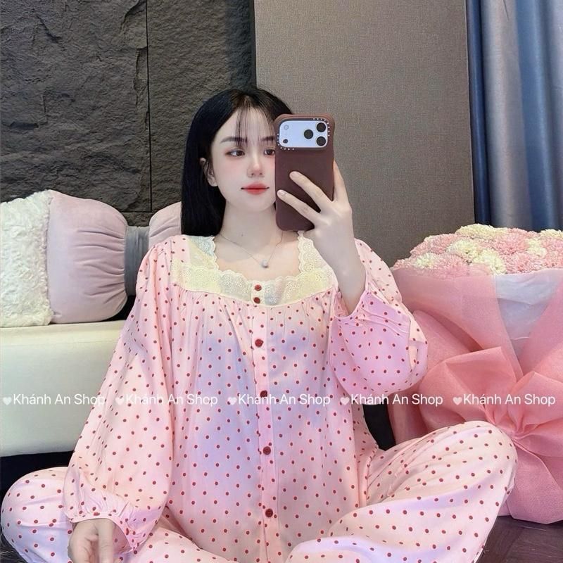 KA184 - Đồ Bộ Tole Lanh Áo Cổ Vuông  Phối Ren Tay Dài Quần Dài B2