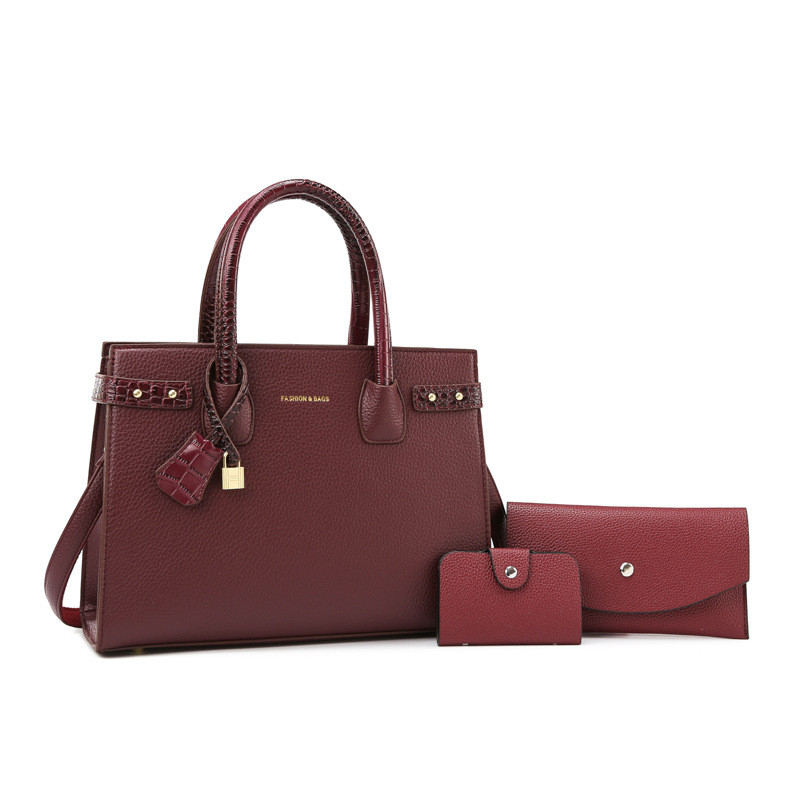 Authentic new women's handbag set, European and American fashion retro three-piece set, simple shoulder and crossbody bag