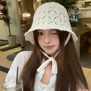 Mũ chống nắng OIWLSAX321, Mũ xô nữ thiết kế có thể gập lại màu trơn, phong cách Nhật Bản Họa tiết rỗng Dây chống gió mỏng đi biển Mũ Panama mùa hè Sử dụng cho nữ