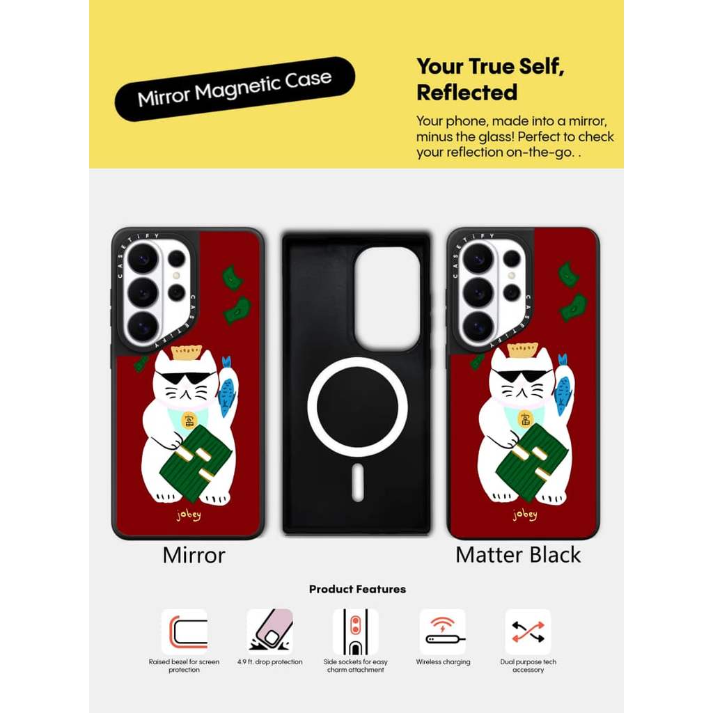 CASECASE X Cash Cat- Ốp lưng hút từ tính màu đen mờ Samsung Galaxy S26 Ultra S25 S24 S23 Ultra Plus Mặt sau cứng có hộp khắc logov