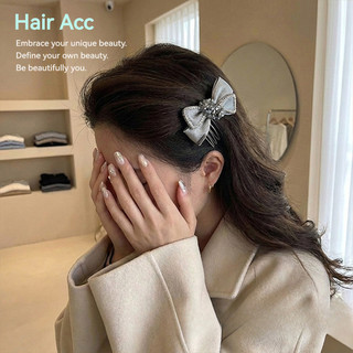Nhật Bản Dễ Thương Phong Cách Nữ Tính Màu Xám Nơ Kim Cương Giả Ánh Sáng Sang Trọng Nhấp Nháy Chèn Lược Nữ Cao Cấp Trán Tóc Gãy-up