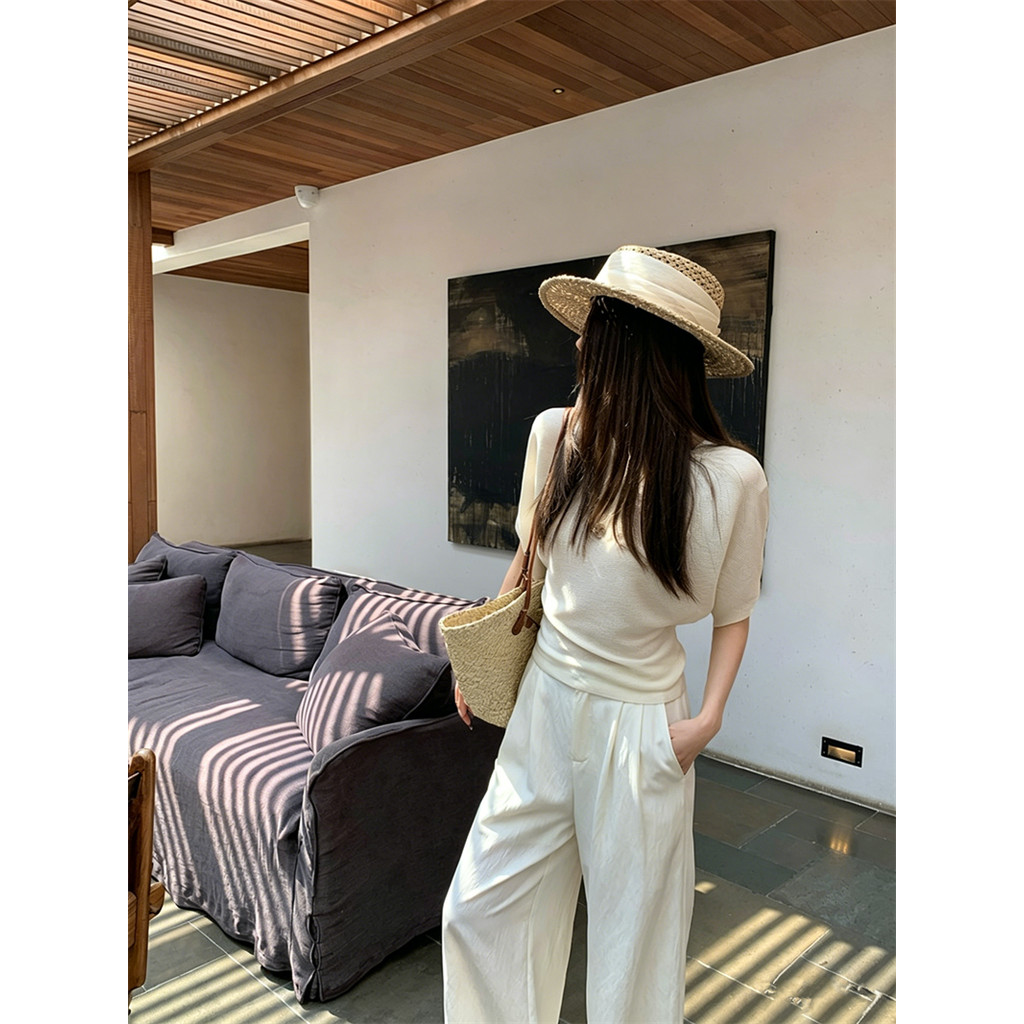 SUXI Áo thun dệt kim ngắn tay màu trơn nhẹ nhàng dành cho nữ mùa hè mới 260430