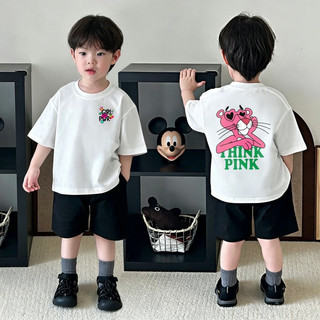 (1-12 tuổi) Áo thun ngắn tay trẻ em, áo thun in hình báo hồng hoạt hình Disney, cổ tròn.