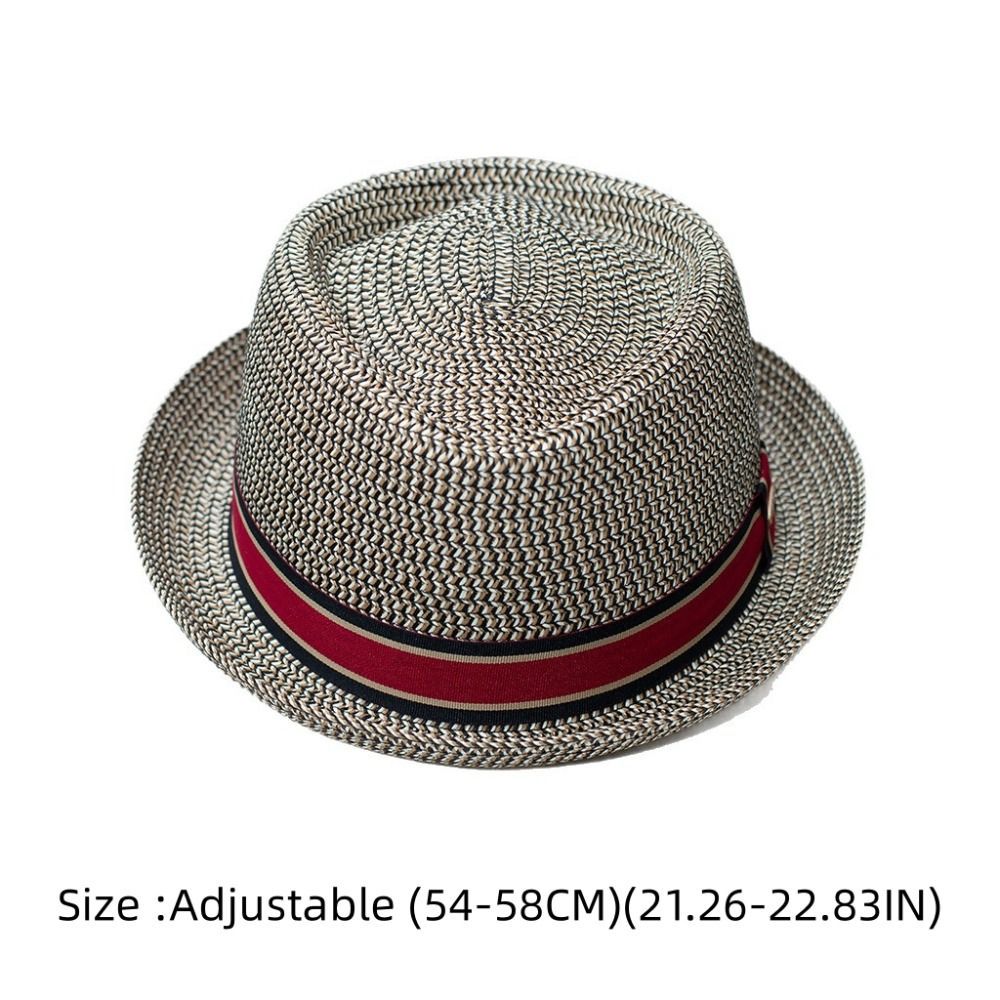 FEDAOG Nam Mùa Hè Ống Hút Fedora, Mũ Du Lịch Cuba Thoáng Khí Mũ Rơm Trilby Anh, Mũ Chống Nắng Đi Biển Dệt Tay Cổ Điển Hợp Thời Trang