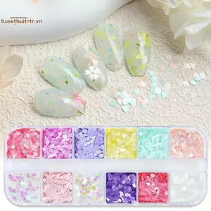 TRTR 6 / 12 Lưới Hoa Anh Đào Cánh Hoa Móng Tay Nghệ Thuật Lấp Lánh Kim Sa Lấp Lánh Móng Tay Ba Chiều Mảnh Kim Sa Lấp Lánh Hỗn Hợp Bột Iridescent Trang Trí Móng Tay VN