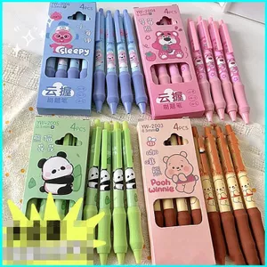 HT2 4 Gấu Pooh Lotso Hoạt Hình Dễ Thương Đẩy Trung Tính Bút Sinh Viên Nhanh Khô Đen Bút Xốp Bút Văn Phòng Phẩm Quà Tặng TH2