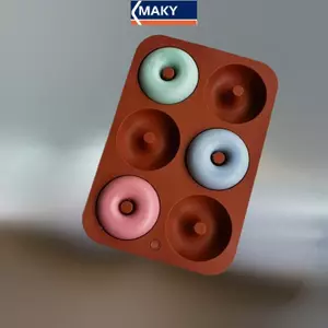 MAKY 6 Lỗ Silicon Donut Khuôn Bagel Chảo Non Sti Nướng Chịu Nhiệt Khuôn Làm Bánh Donut Chảo Dụng Cụ Nướng Bánh VN