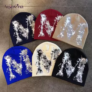 AqToCna Y2K Chữ M Mũ Dệt Kim Thu Đông Đường Phố Mới Unisex Ấm Cá Nhân Đa Năng Thời Trang Niche Beanies AqToCna
