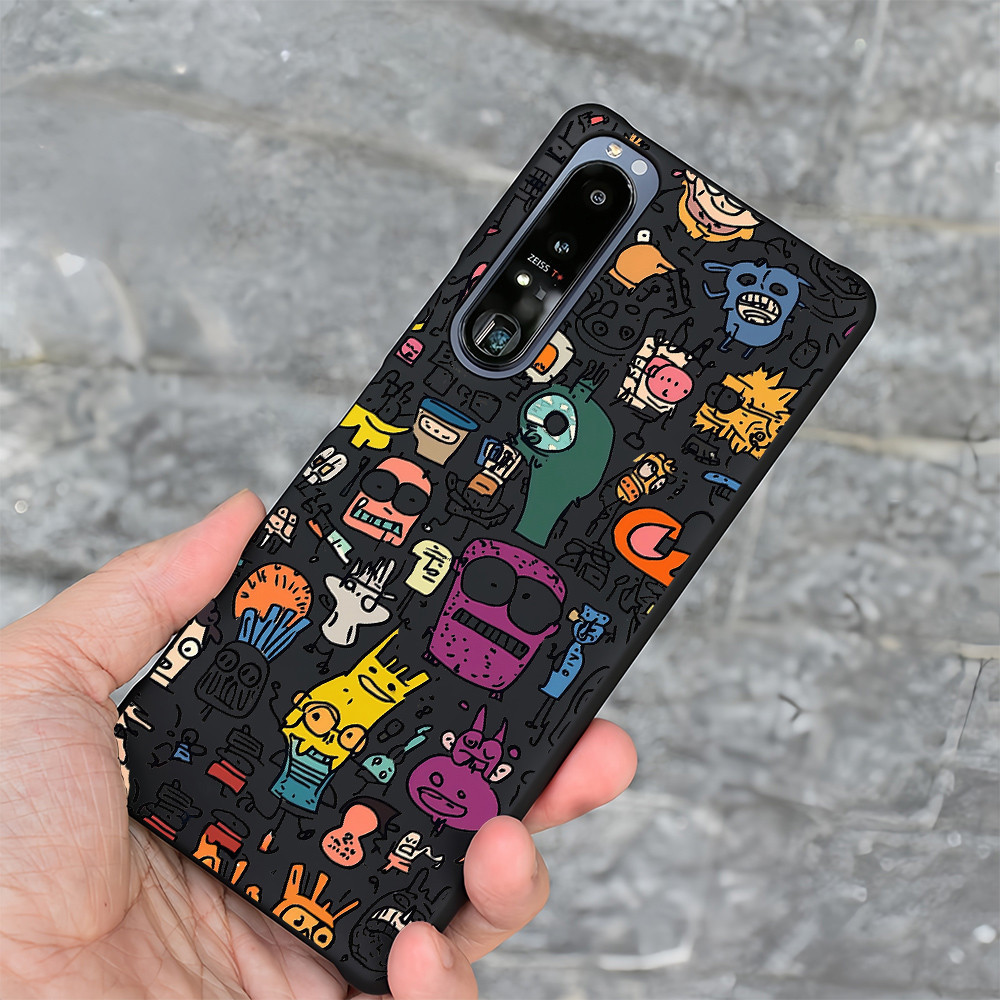 Vỏ điện thoại cứng mỏng cho Sony Xperia 1 II III IV V, 5 II III; họa tiết Graffiti Little Monster; phủ nửa, micro-matte
