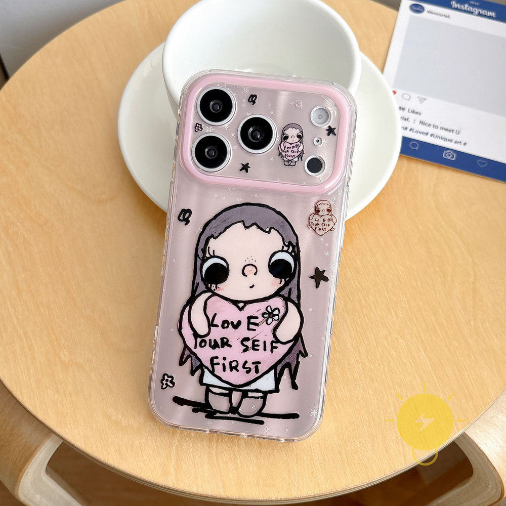 Phone Case For iPhone 17 Pro Max 16 15 TPU Heart Doodle Aesthetic Korean Cute