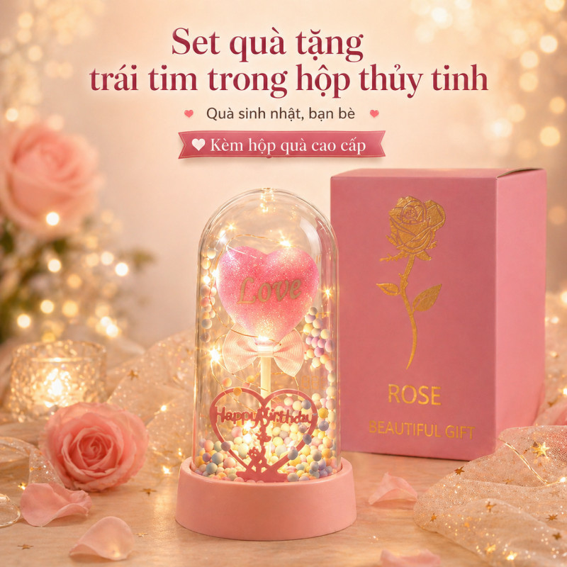 Hoa Hồng Vĩnh Cửu Phát Sáng 3D – Quà Tặng Valentine, Sinh Nhật, 8/3, Mạ Vàng 24K, Kèm Hộp Đế LOVE, Trang Trí Phòng