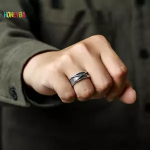 < Honeyba > Retro Thời Gian Không Gian Goku Bla Nhẫn Punk Gothic Mở Nhẫn Dành Cho Nam Handmade Unisex Thiết Kế Phụ Kiện Trang Sức Anime Người Yêu Quà Tặng Đẹp