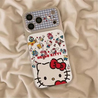 Hoạt Hình Dễ Thương Kẻ Sọc Xanh Nơ Hellokitty Mạ Điện Da Trắng Ốp Lưng Điện Thoại iPhone 17Promax 12 13 14 15 16 Pro Max 11 15Plus Vỏ Điện Thoại Di Động Nữ Chống Sốc