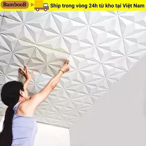 Trần xốp BAMBOOB, Miếng dán tường tự dính chống va chạm, Giấy dán tường nền bong tróc và dính 35 * 35cm chống thấm nước Trang trí phòng ngủ