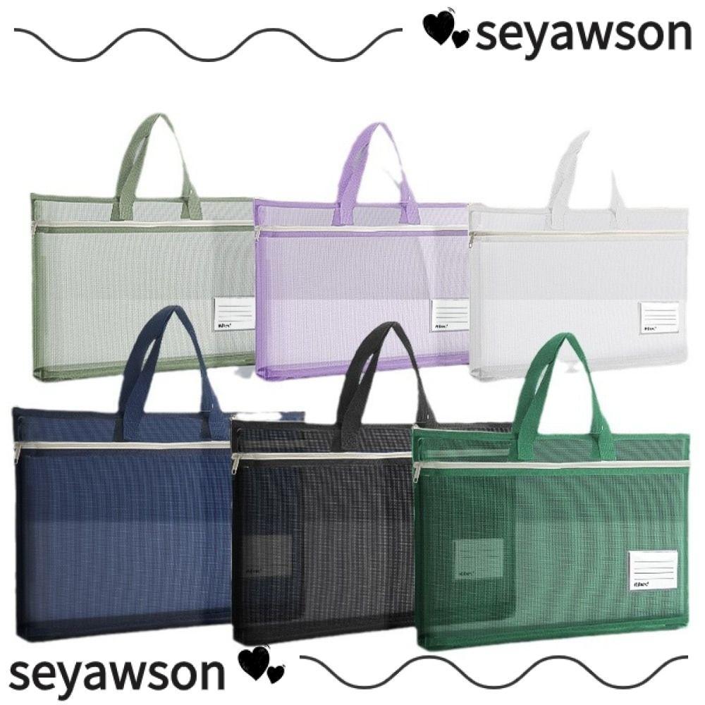 Túi đựng dây kéo lưới SEYAWSON, Túi đựng hồ sơ trong suốt A3 trong suốt, Túi đựng tài liệu dày bằng lưới Nylon dung tích lớn Đồ dùng văn phòng trường học