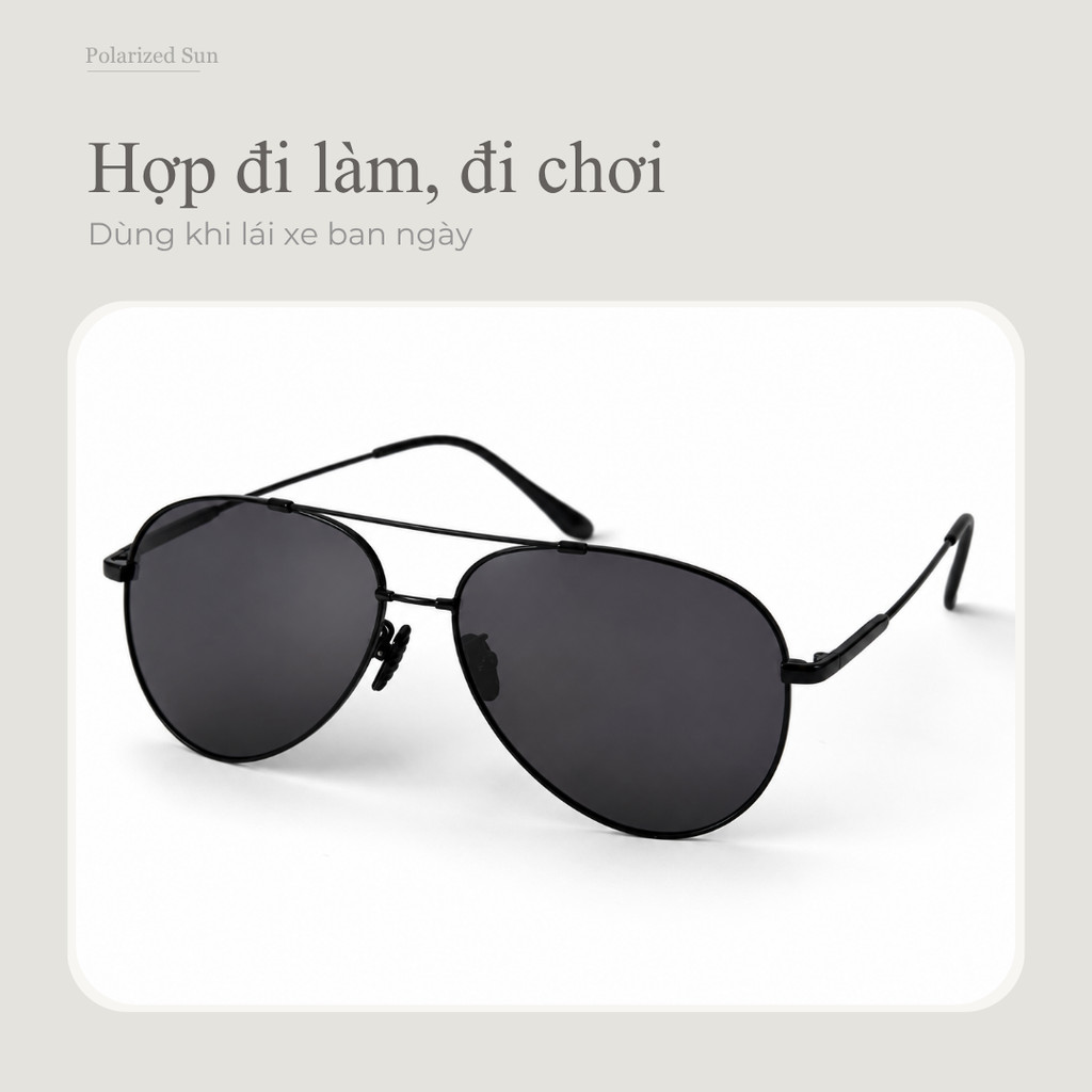 Kính mát phân cực nam nữ dáng phi công gọng mảnh nhẹ UV400 dùng ban ngày