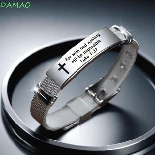 DAMAO Trích dẫn truyền cảm hứng Braclets, Câu Kinh thánh có thể điều chỉnh Vòng tay tình bạn gia đình, Dây đeo cổ tay bằng thép không gỉ / PVC Bạc Cross Braclets Tôn giáo