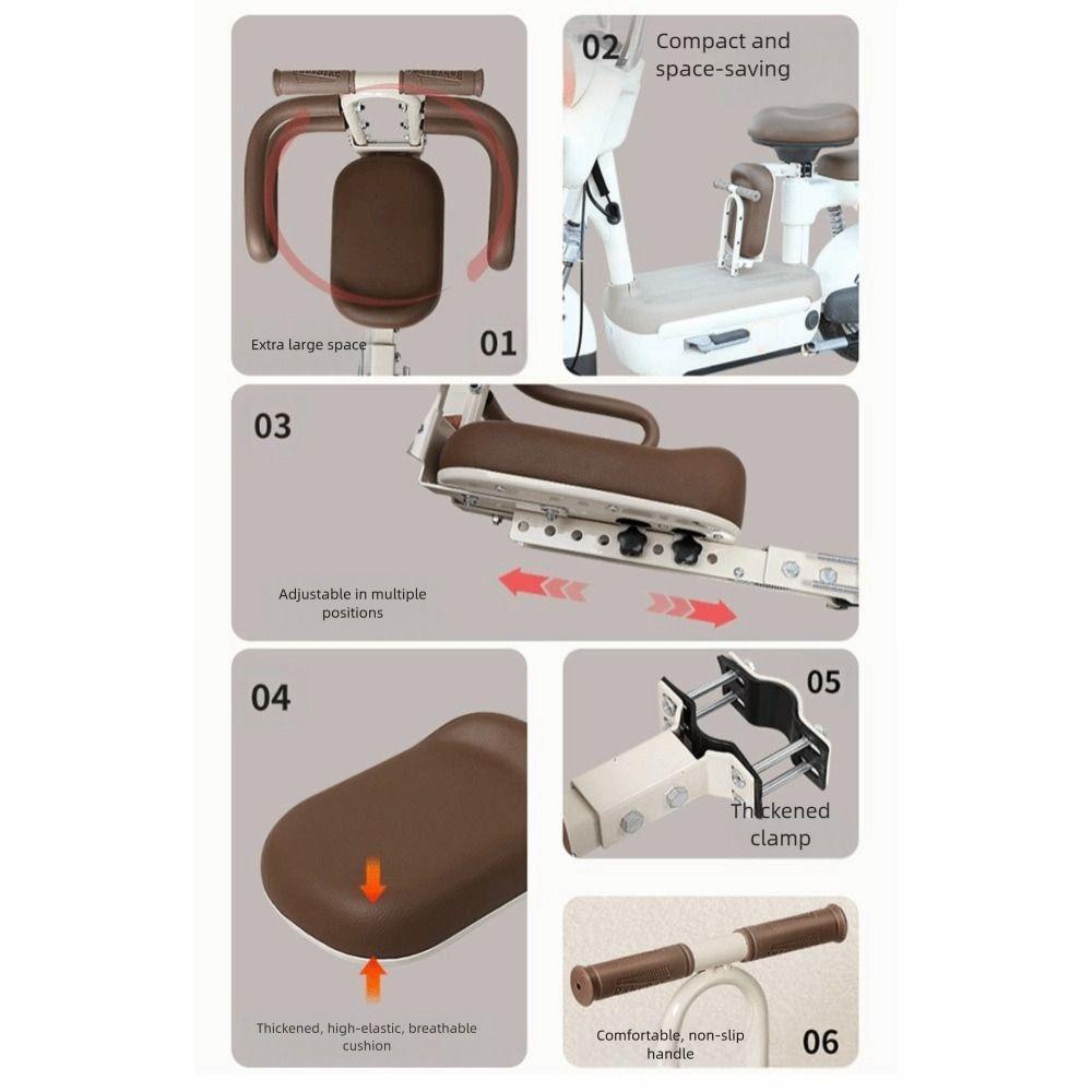 Ghế ngồi trẻ em phía trước xe với bàn đạp điều chỉnh được, giá đỡ an toàn gấp gọn cho xe điện và xe đạp
