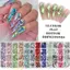 HFSHY 12 Lưới Đáy Phẳng Hỗn Hợp Móng Tay Kim Cương 12 Màu Móng Tay Kim Cương Giả Sáng Bóng Nhiều Màu Sắc Móng Tay Đá Thủy Tinh Móng Tay Charm Phụ Kiện VN