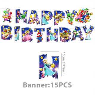 ST2 Super Mario Galaxy Phim Đảng Trang Trí Bóng Bay Khăn Trải Bàn Biểu Ngữ Bộ Đồ Ăn Đĩa Khăn Ăn TS2