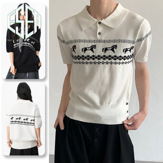 ESEA Áo sơ mi polo mới tay ngắn thương hiệu thời trang Mỹ băng lụa mát mẻ đan phong cách trung tính