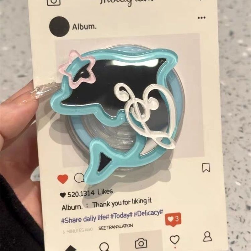 Cảm giác da|Gương bán kính dễ thương Dolphin Note Giá đỡ từ tính Thích hợp cho Apple 17pro Frosted Blue 16 Vỏ bảo vệ điện thoại