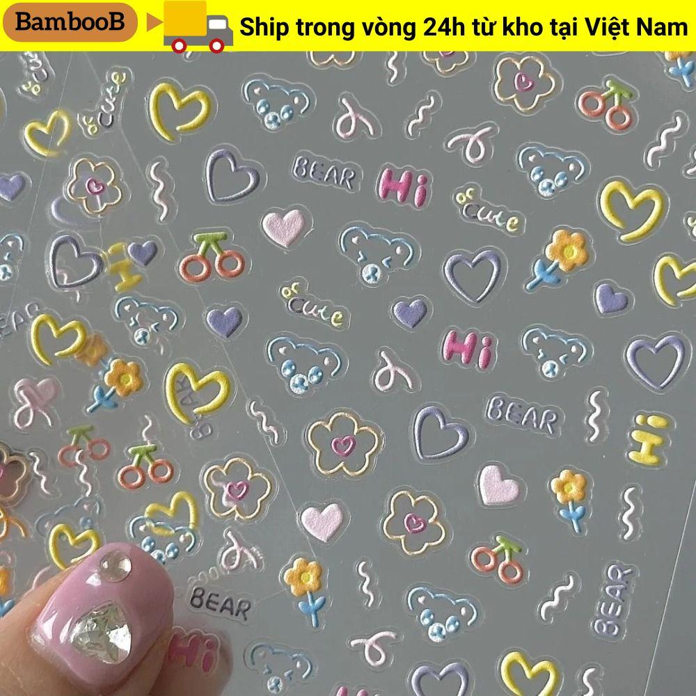 Nhãn dán cốc BAMBOOB, Nhãn dán móng tay hoạt hình dễ thương, Trang trí nghệ thuật móng tay đa chức năng Decal dập nổi mềm Nhãn dán móng tay nghệ thuật